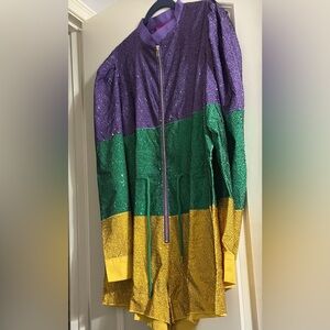 QUEEN OF SPARKLES Sequin Colorblock Jumpsuit - Purple, Green & Gold